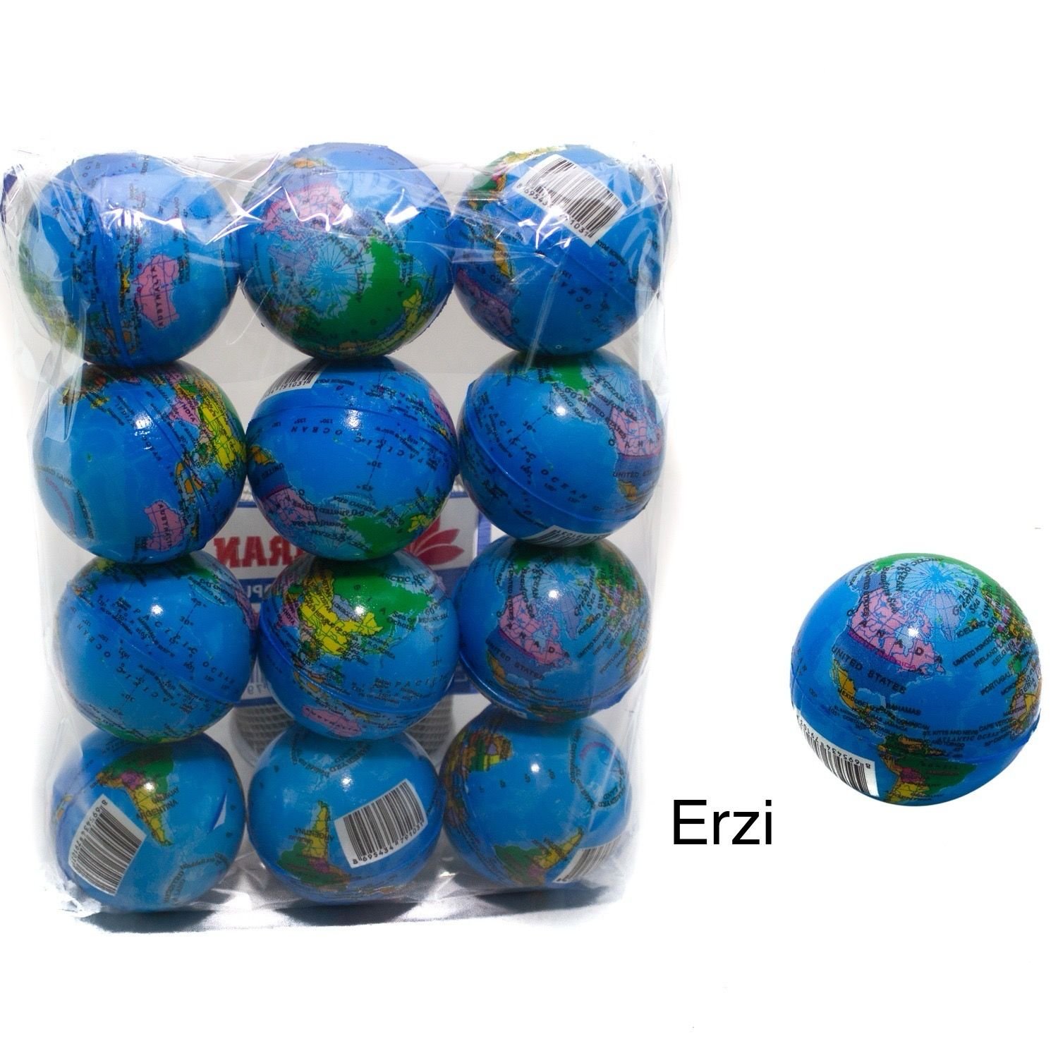 Toptan 12 Adet Dünya Desenli Stres Topu Küçük Boy 6.3cm