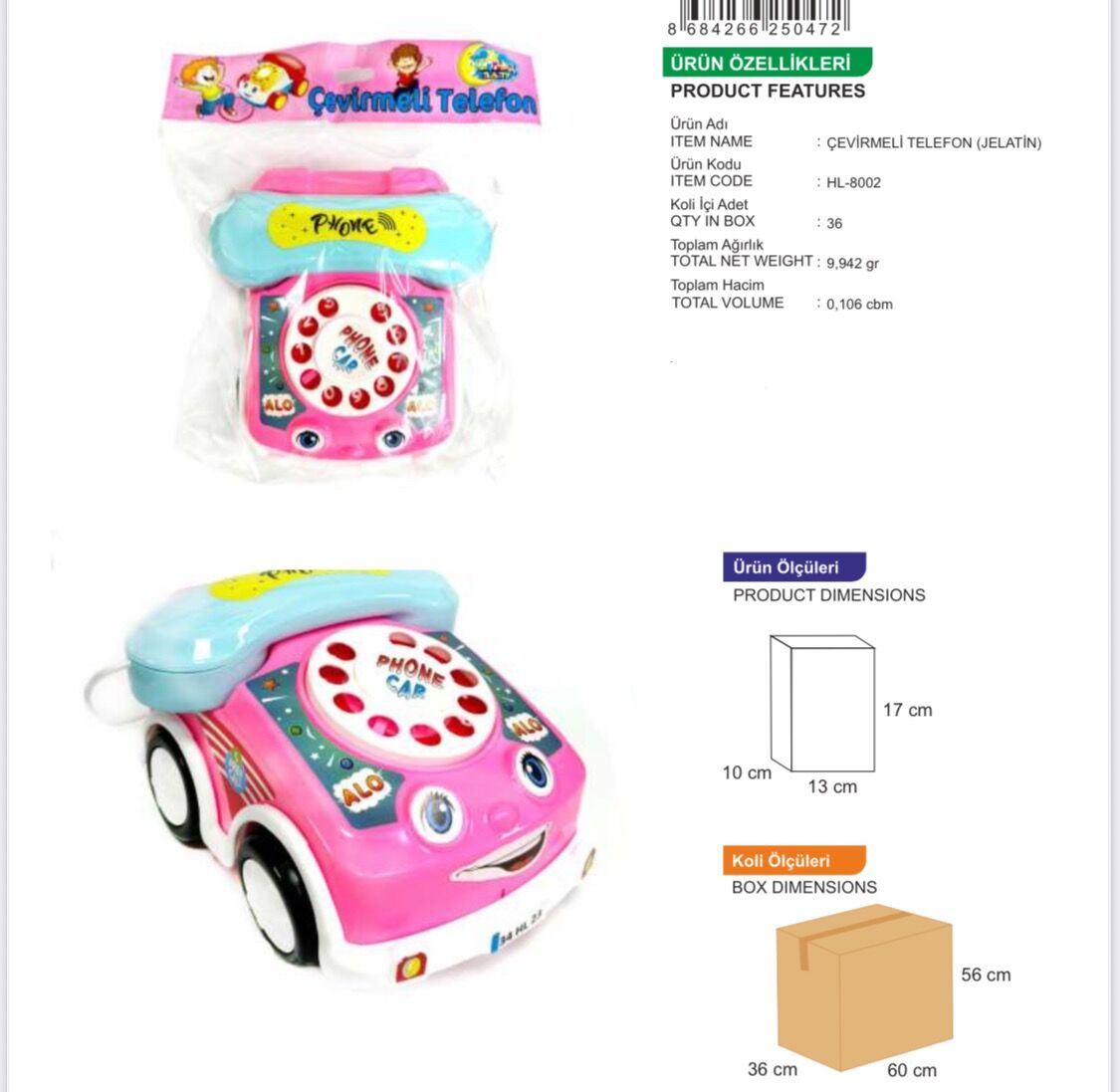 Toptan Arabalı Telefon Pembe
