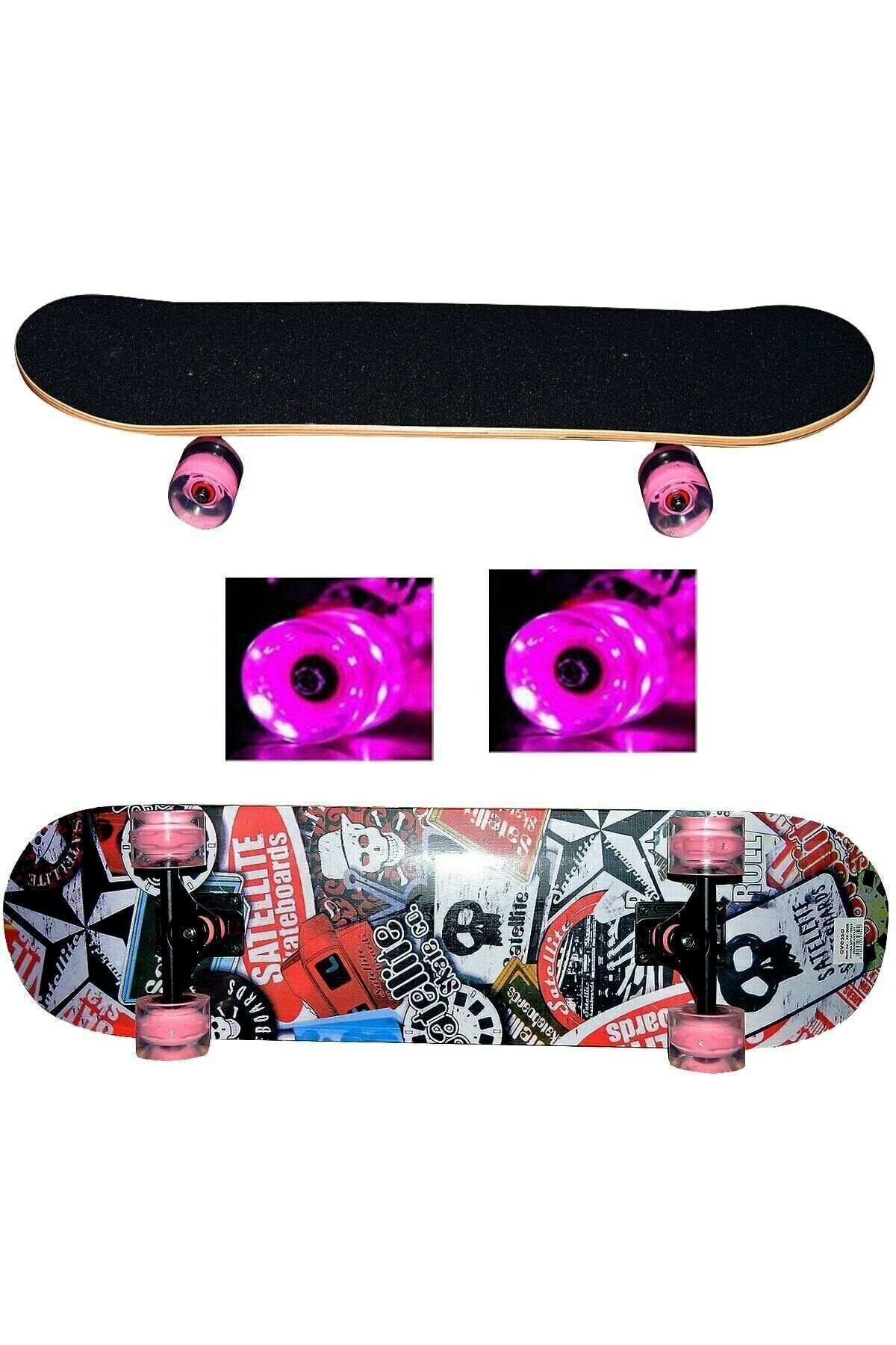 Toptan Desenli Ahşap Iç Bükey Zımparalı Kaykay 80 Cm Işıklı