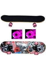 Toptan Desenli Ahşap Iç Bükey Zımparalı Kaykay 80 Cm Işıklı