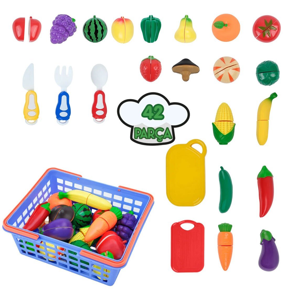 Toptan Sepetli Kesilebilen Meyve ve Sebze Seti 42 Parça
