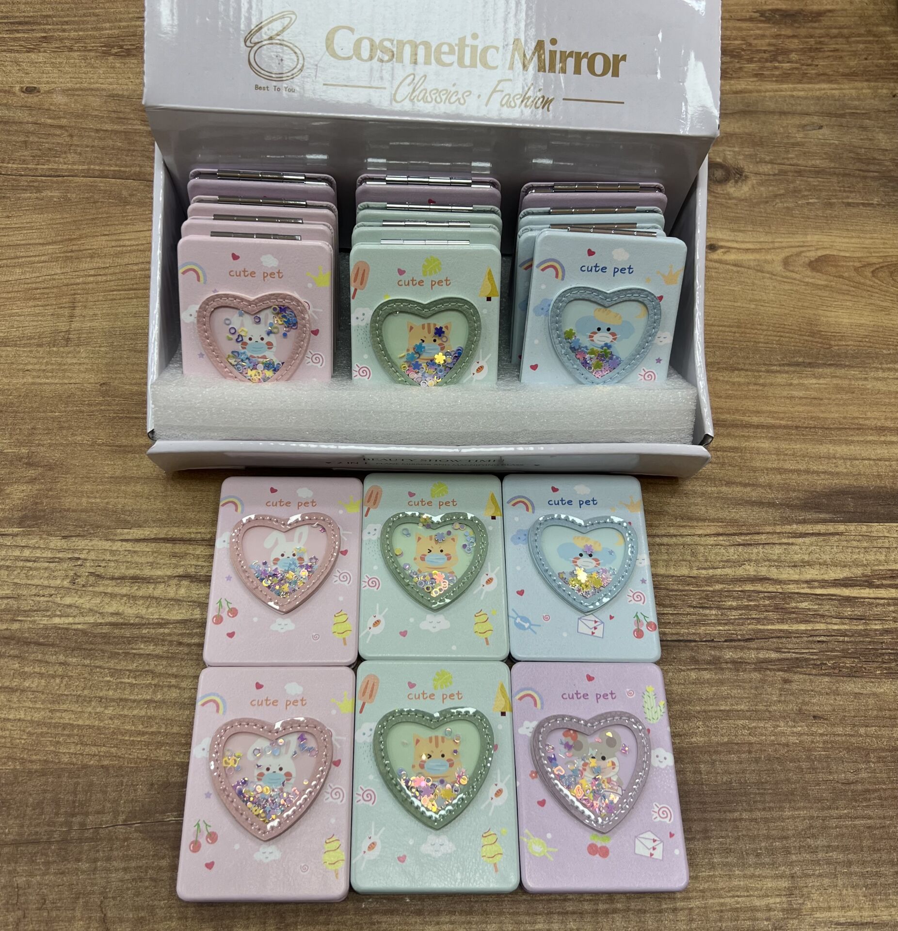 Toptan 12 Adet Kalpli  Cep Aynası Dikdörtgen Cep Çanta Makyaj Aynası