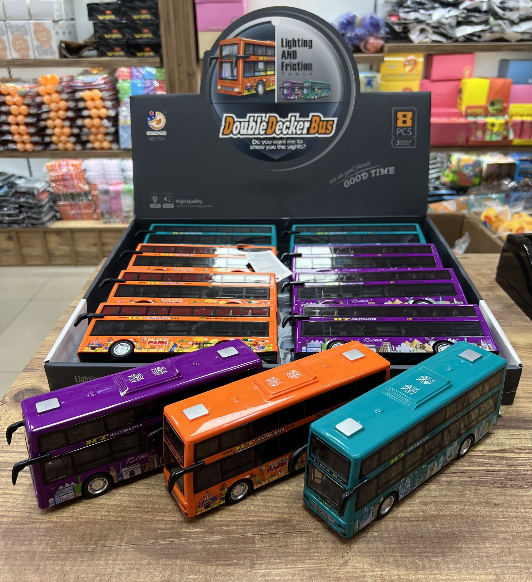 Toptan 8 Adet Oyuncak Pilli Sesli Işıklı İki Katlı Sürtmeli Otobüs