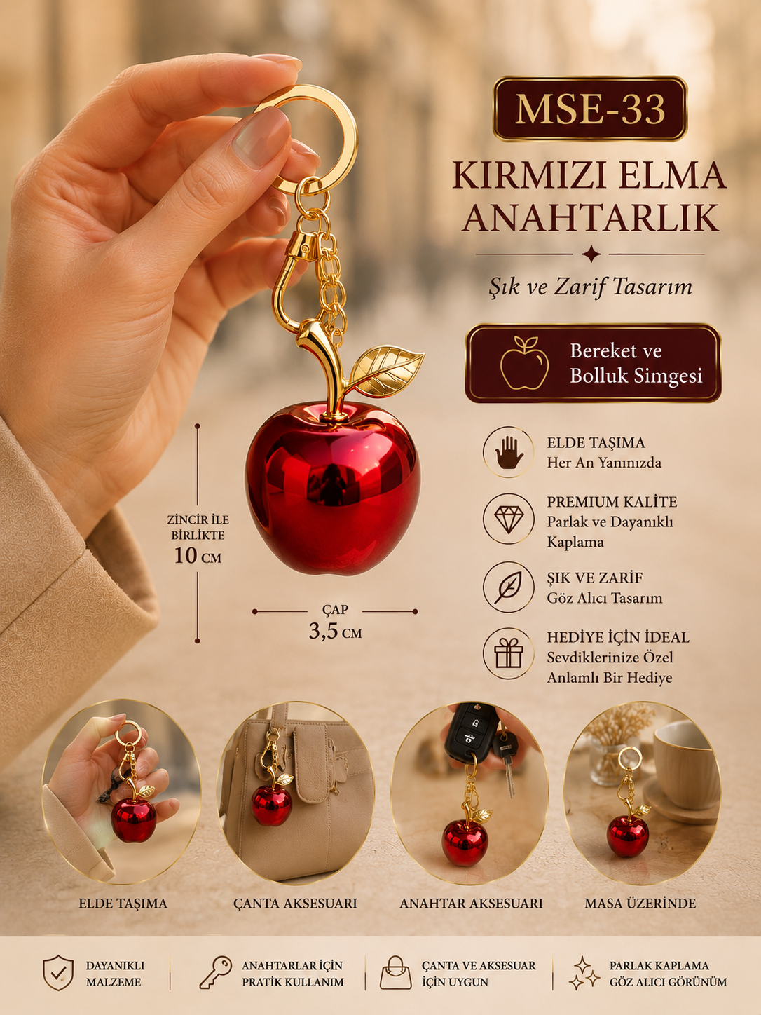 Elma Tasarımlı Anahtarlık – Renkli & Şık Aksesuar 12 Adet
