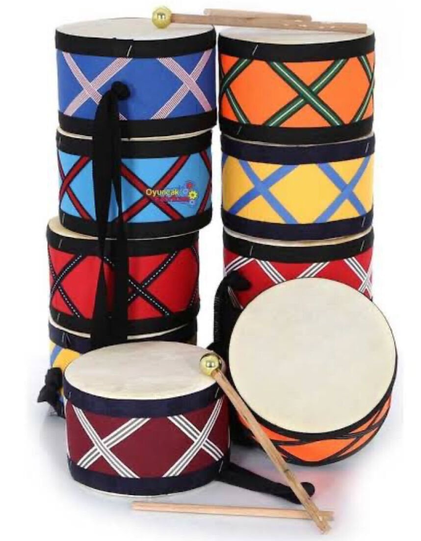 Toptan Çocuk Davulu Hayvan Derili 17cm +2 Tokmak
