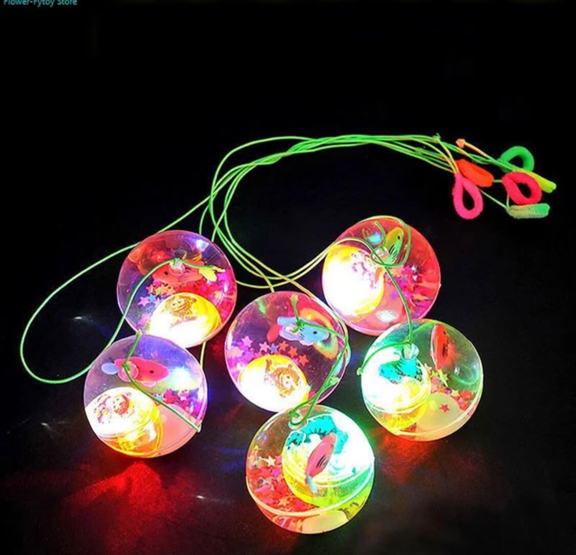 Paket 15li Yanıp Sönen Işıklı ipli Top Kauçuk Zıplayan Top Anti Stress Hediye Eğlenceli Fidget Oyuncaklar