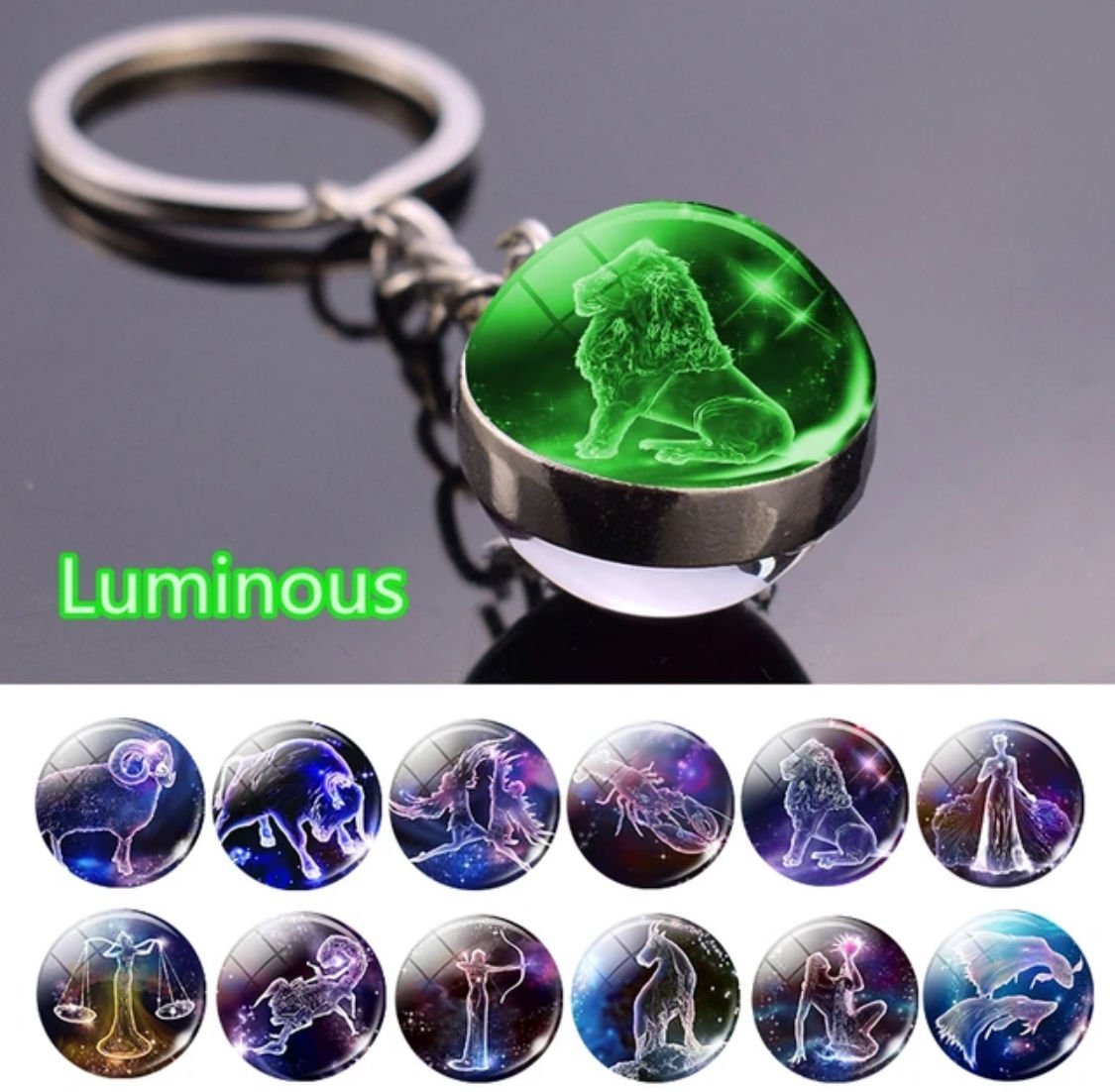 60 takımyıldızı ışıklı anahtarlık cam küre kolye  anahtarlık Glow karanlık anahtarlık