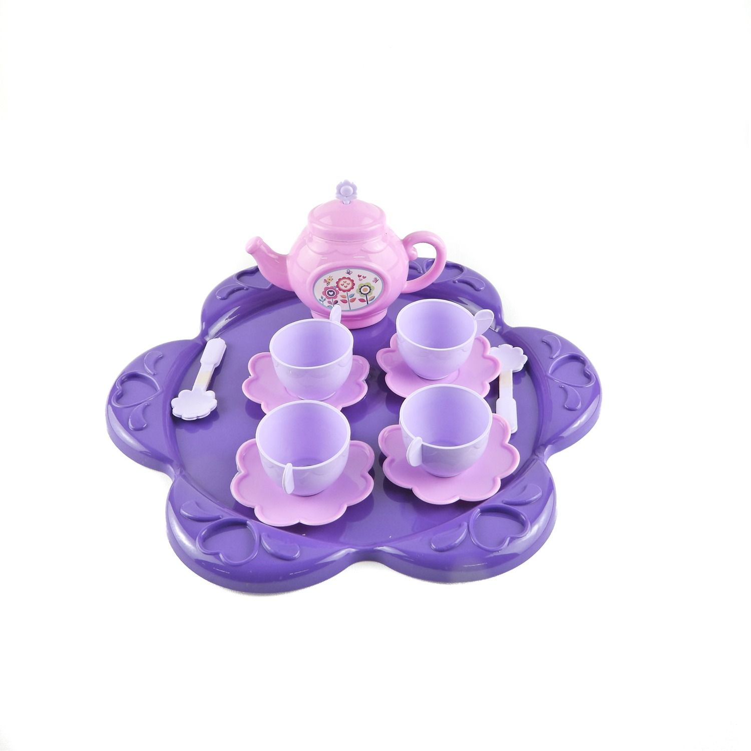 Toptan Oyuncak Tepsili Çay Seti Pembe 12 Parça