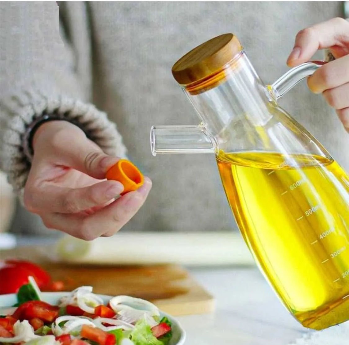 Toptan Bambu Kapaklı Masterchef Yağlık  Borosilikat  Cam Yağlık Sirkelik Yağdanlık